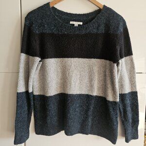 American Eagle Fuzzy Crewneck Colorblock Sweater in Teal/Grey/Black Size S
